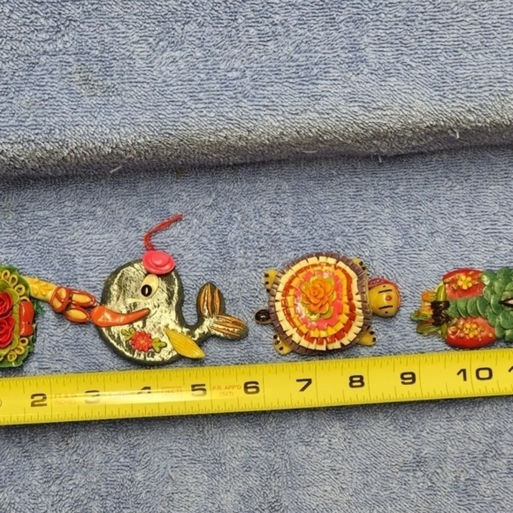Vintage Ecuador Dough Ornaments Llama‎ Whale Turtle Owl Lot of 4